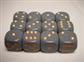 CHESSEX OPAQUE 16MM D6 WITH PIPS DICE BLOCKS (12 DICE) - DARK GREY W/COPPER